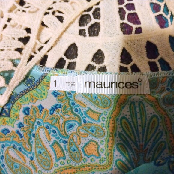 Maurices Sleeveless Semi-Sheer Top XL Boho Lace Panel Back Festival Retro Hippie - Picture 7 of 8